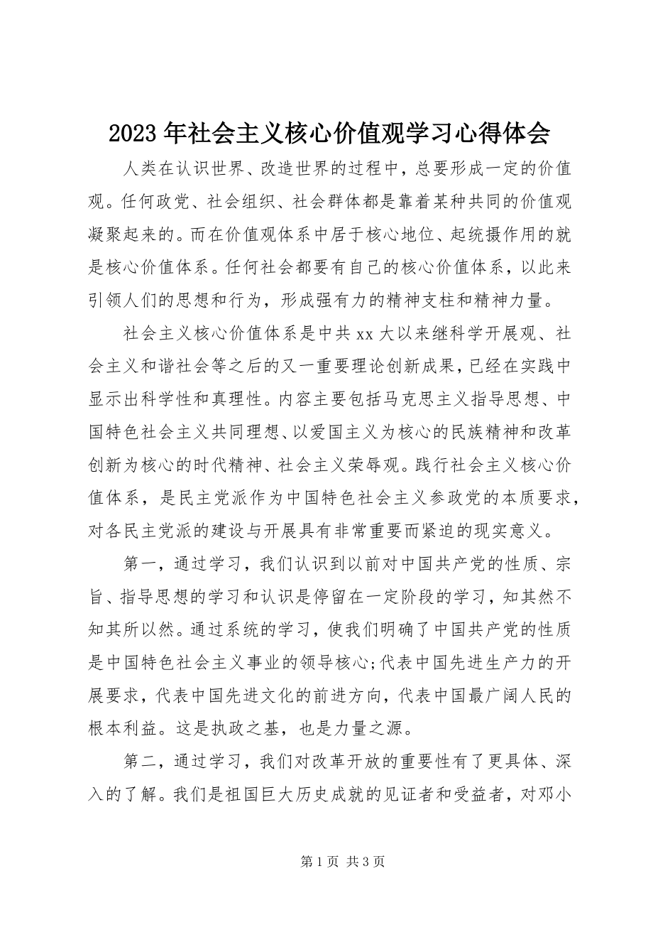 2023年社会主义核心价值观学习心得体会.docx_第1页