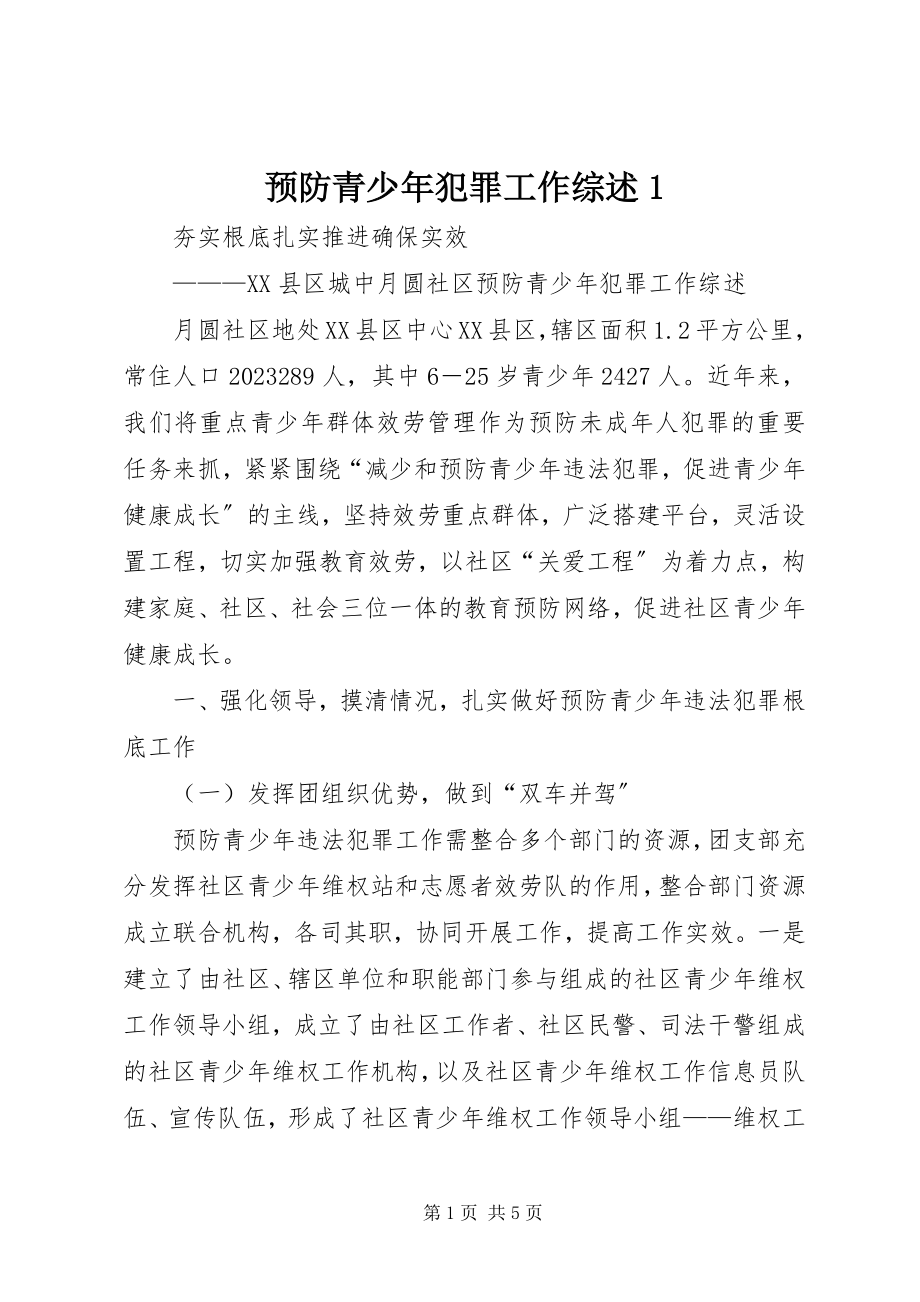 2023年预防青少年犯罪工作综述1.docx_第1页