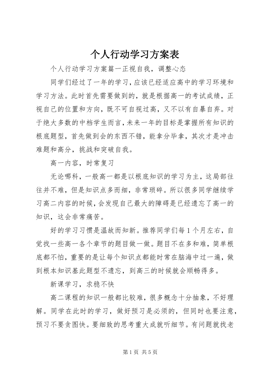 2023年个人行动学习计划表.docx_第1页