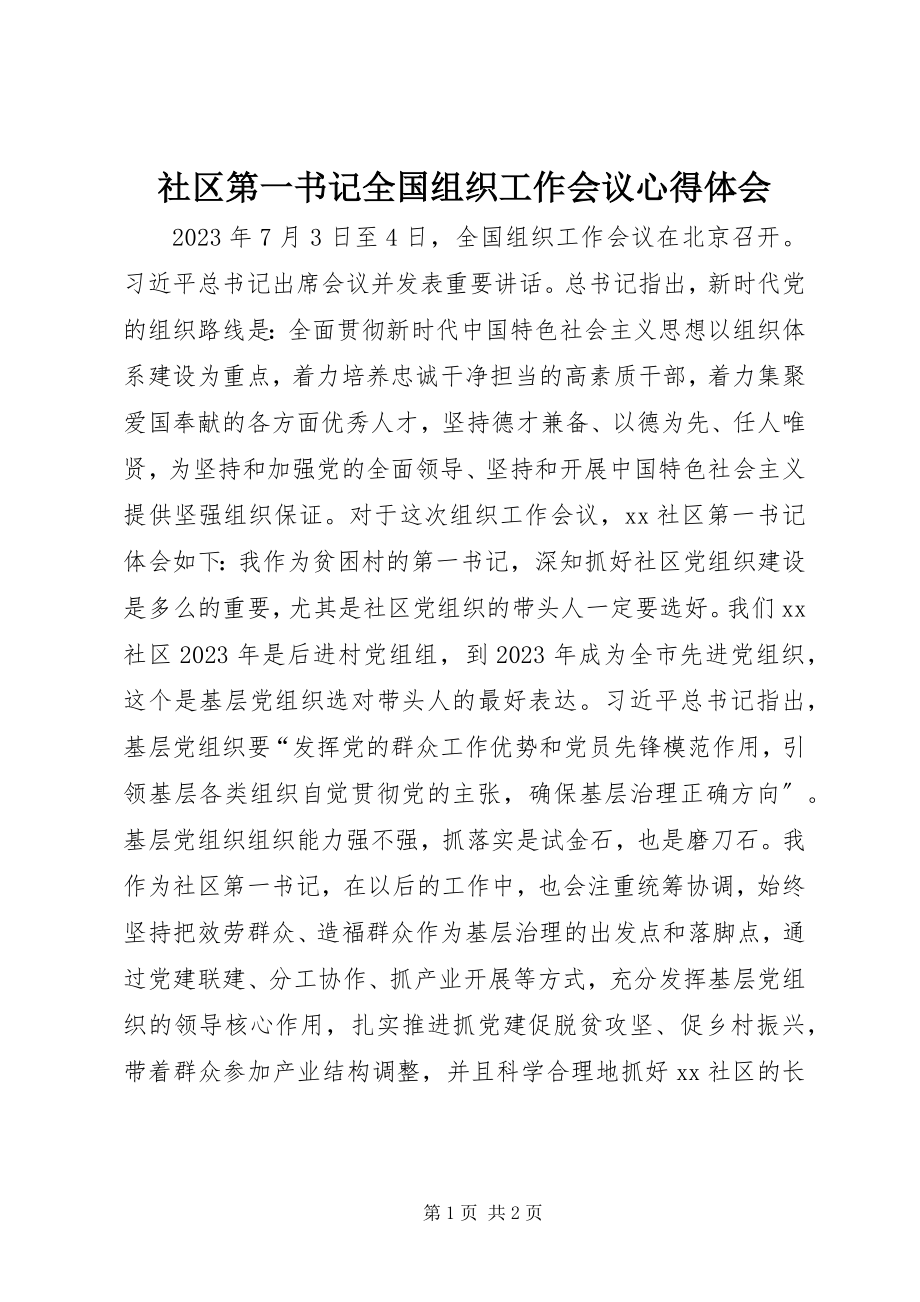 2023年社区第一书记全国组织工作会议心得体会.docx_第1页