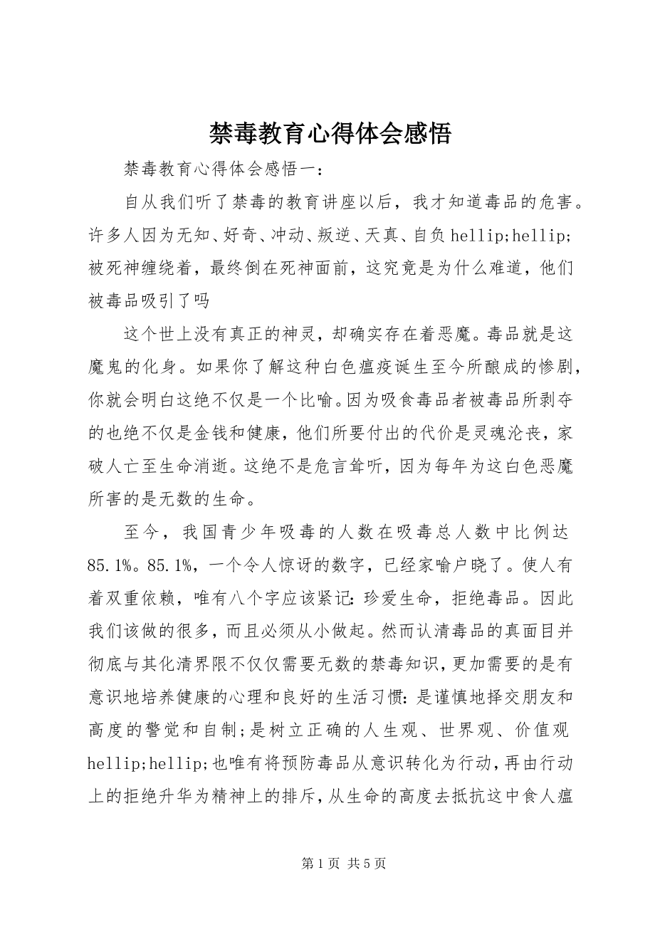 2023年禁毒教育心得体会感悟.docx_第1页