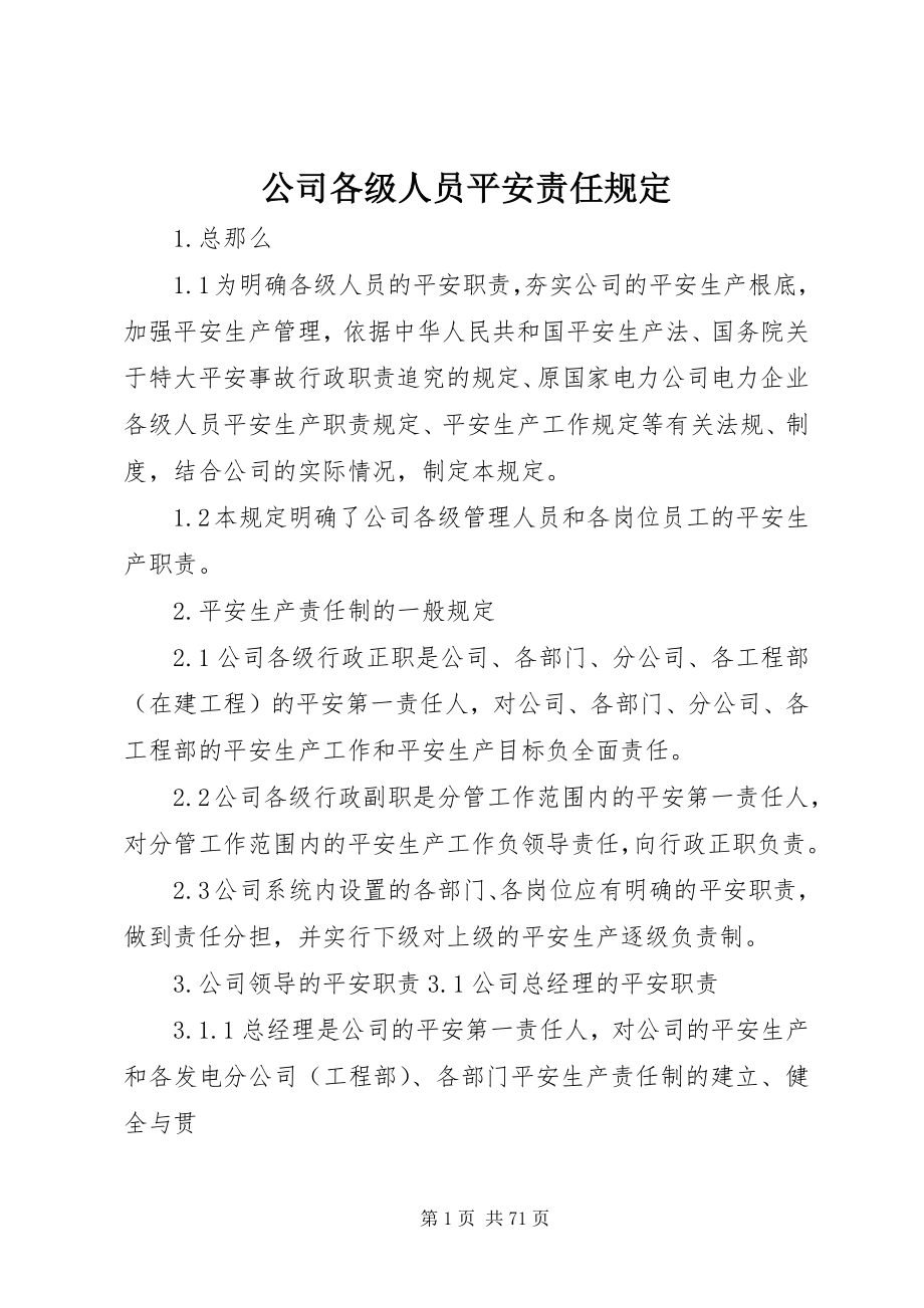 2023年公司各级人员安全责任规定.docx_第1页