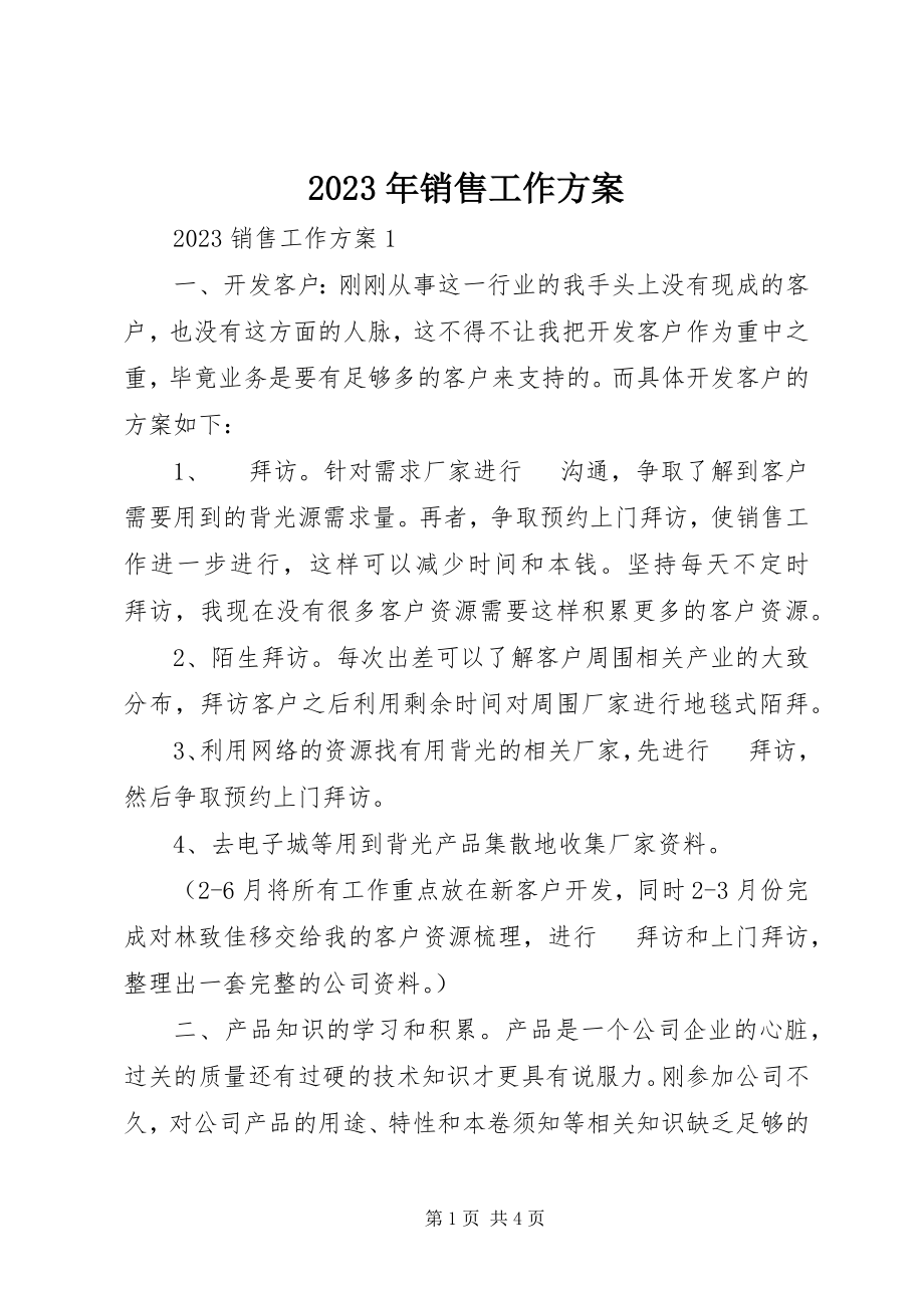 2023年销售工作计划2.docx_第1页