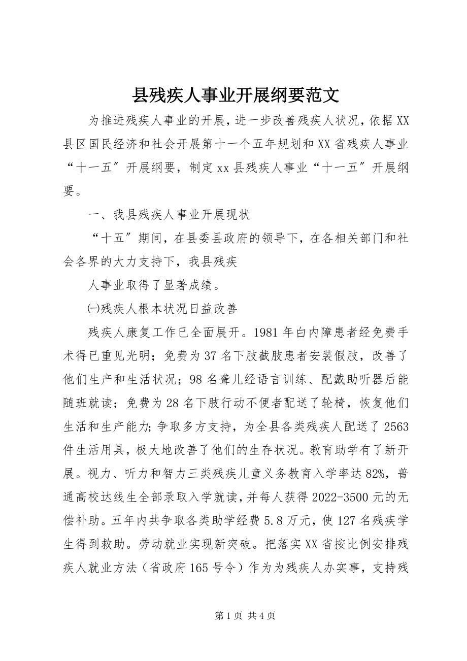 2023年县残疾人事业发展纲要.docx_第1页