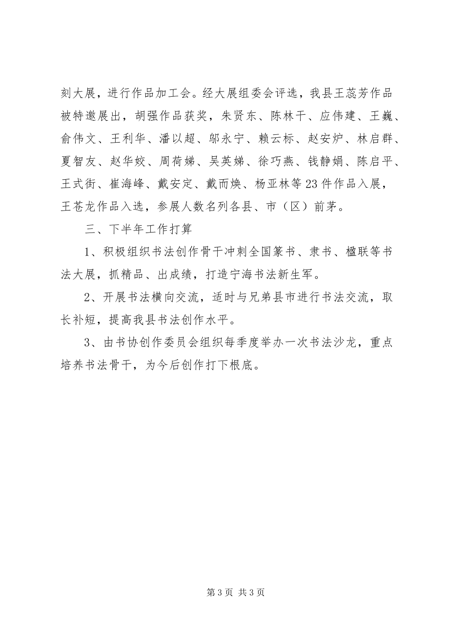 2023年书法家协会上半年度工作总结.docx_第3页