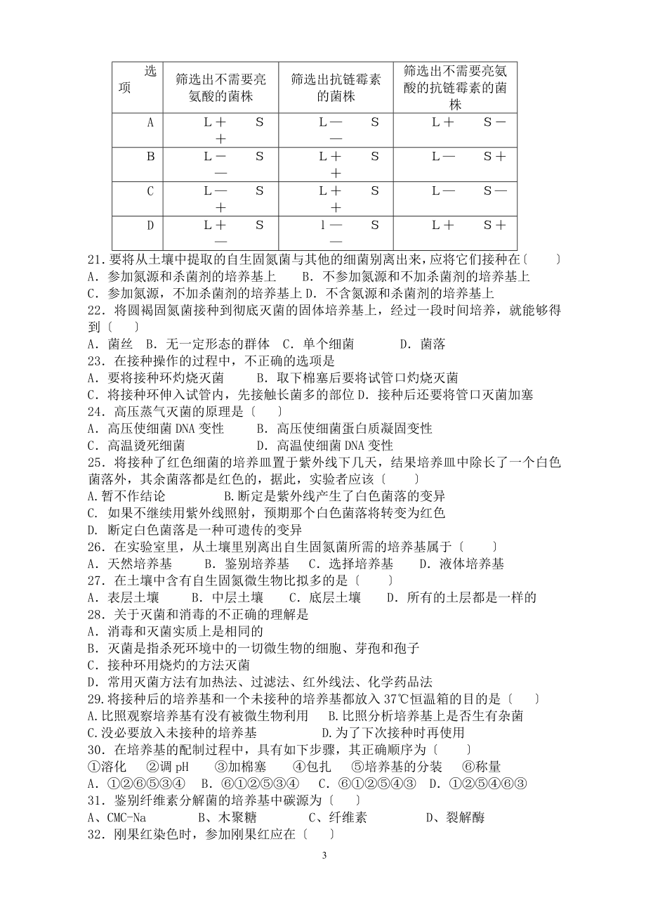 2023年微生物的培养与应用_单元测试用.doc_第3页