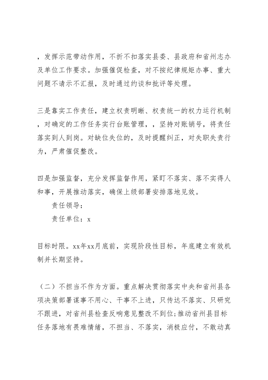 2023年整治不担当不作为不汇报不请示和推诿扯皮作风问题专项行动实施方案.doc_第3页