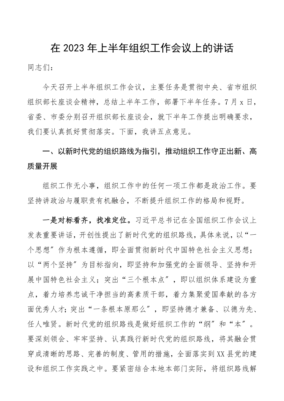 2023年上半年组织工作会议领导讲话精编.docx_第1页