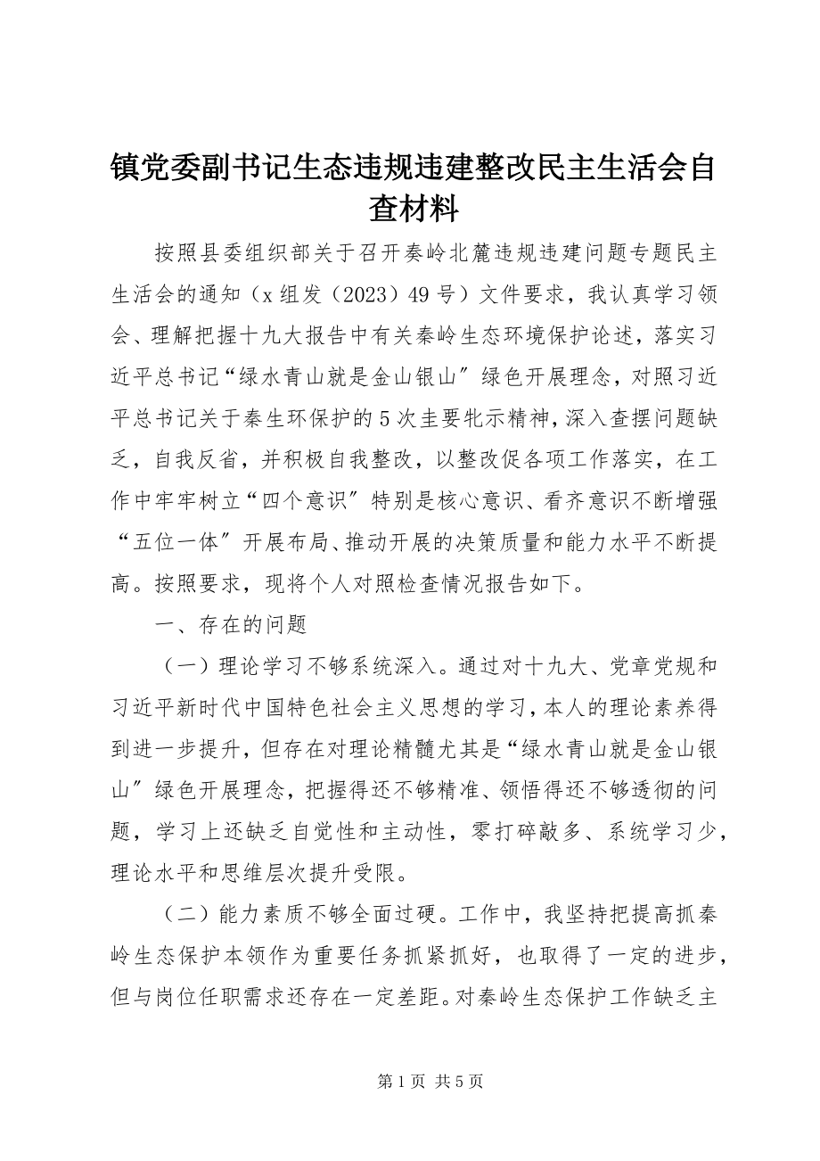 2023年镇党委副书记生态违规违建整改民主生活会自查材料.docx_第1页