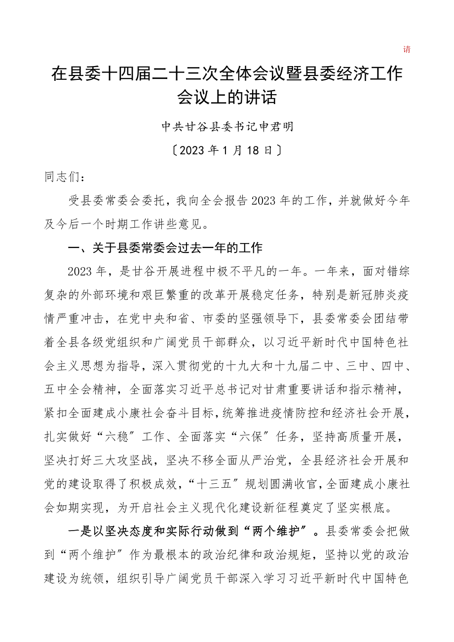 县委全会讲话在县委全体会议暨县委经济工作会议上的讲话领导讲话素材.doc_第1页