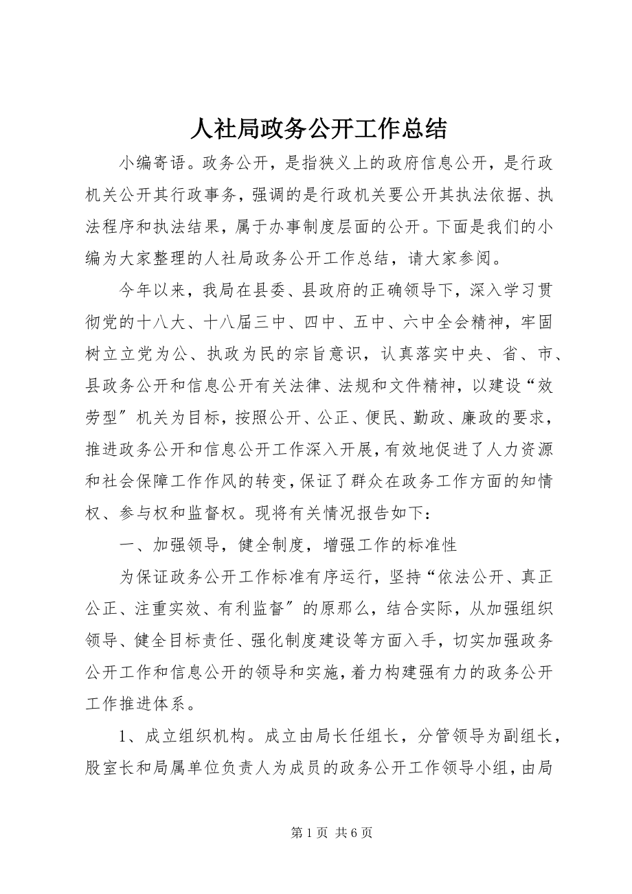 2023年人社局政务公开工作总结.docx_第1页