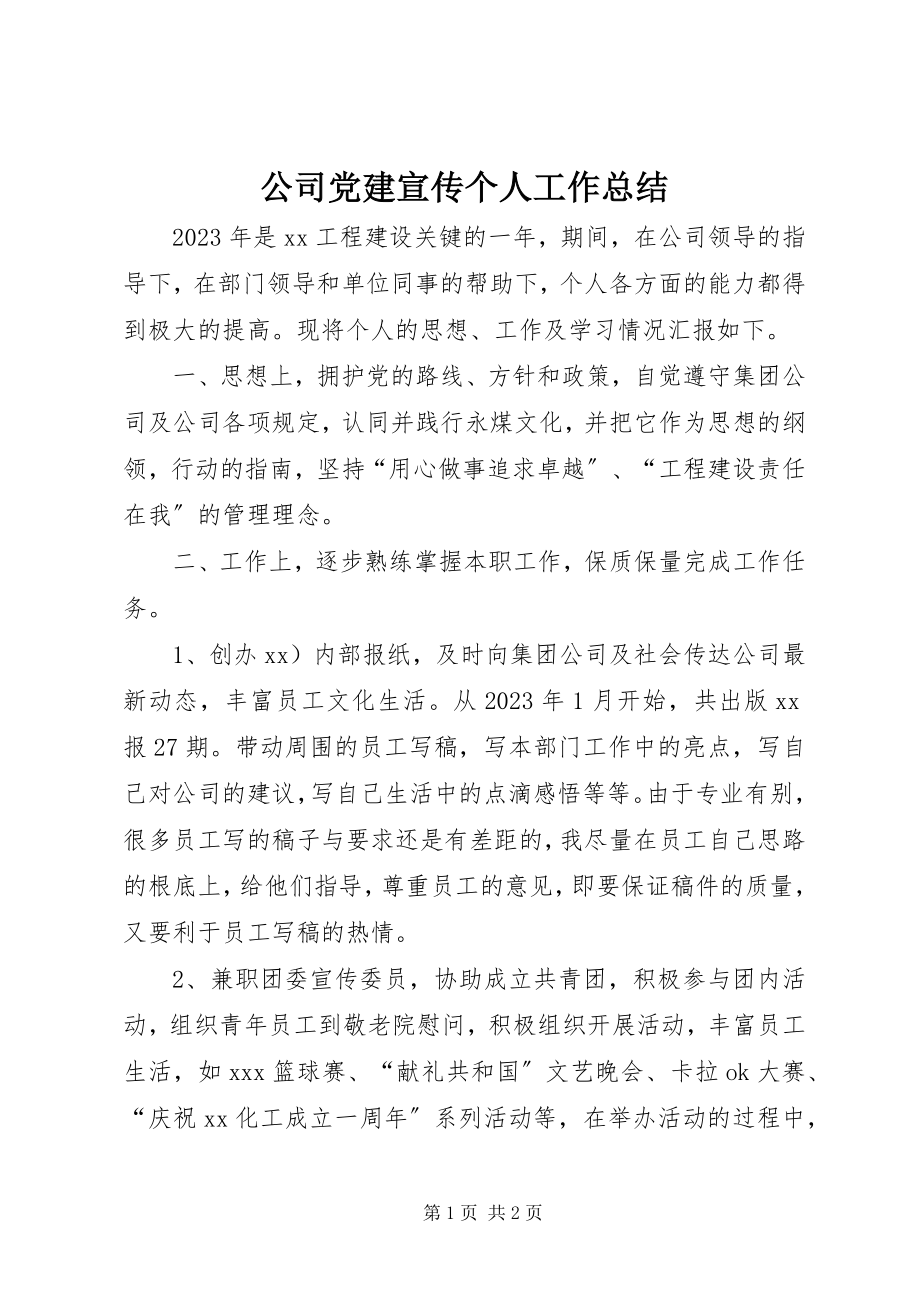 2023年公司党建宣传个人工作总结.docx_第1页