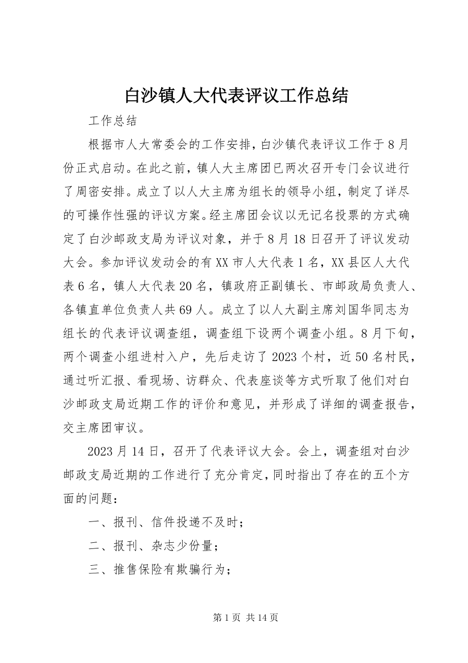 2023年白沙镇人大代表评议工作总结.docx_第1页