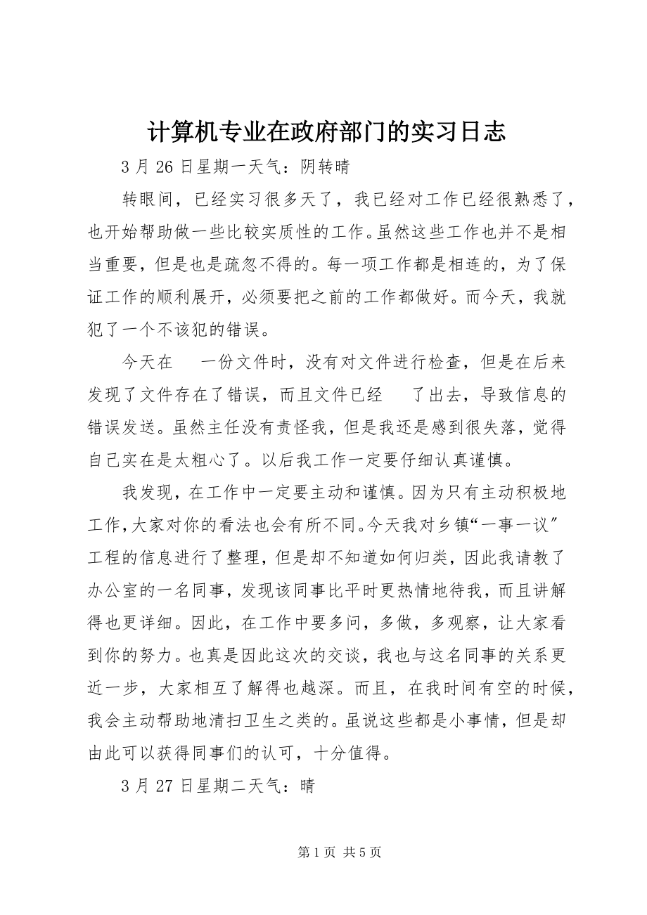 2023年计算机专业在政府部门的实习日志.docx_第1页