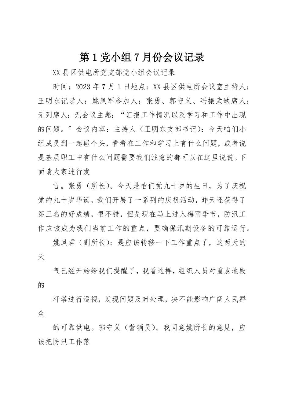 2023年第1党小组7月份会议记录新编.docx_第1页