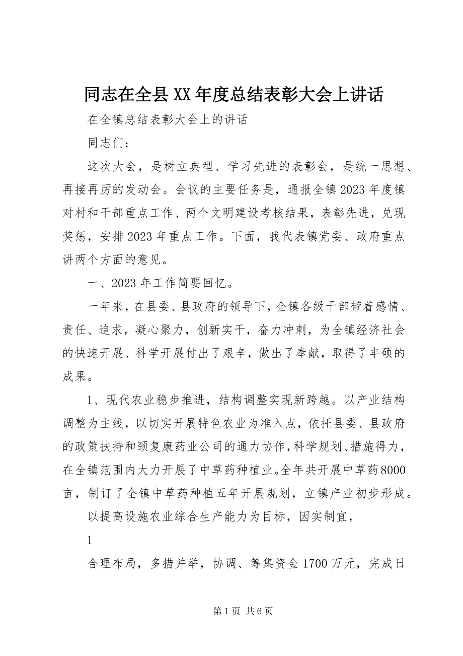 2023年同志在全县度总结表彰大会上致辞.docx_第1页