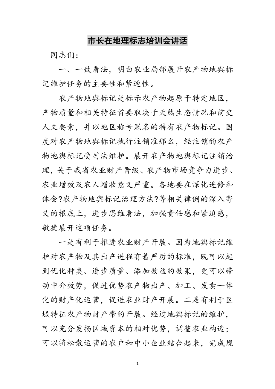 2023年市长在地理标志培训会讲话范文.doc_第1页