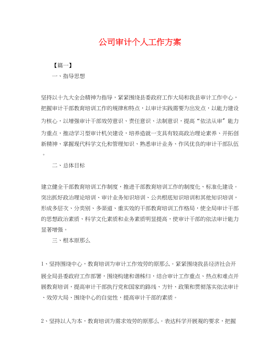 2023年公司审计个人工作计划.docx_第1页