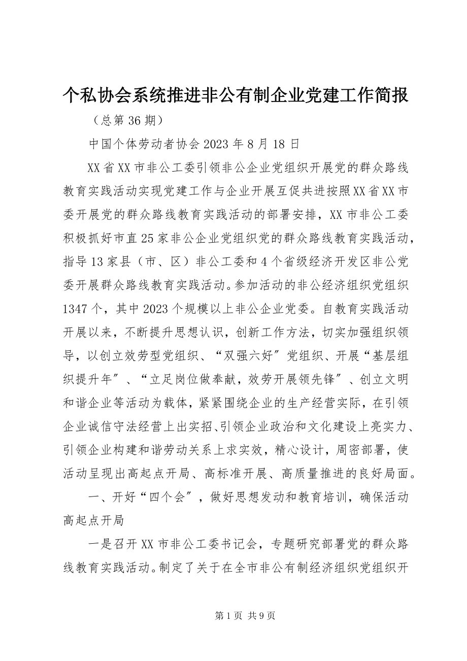 2023年个私协会系统推进非公有制企业党建工作简报.docx_第1页