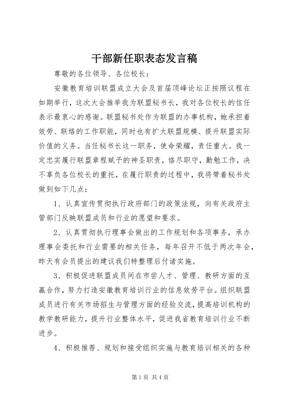 2023年干部新任职表态讲话稿.docx_第1页