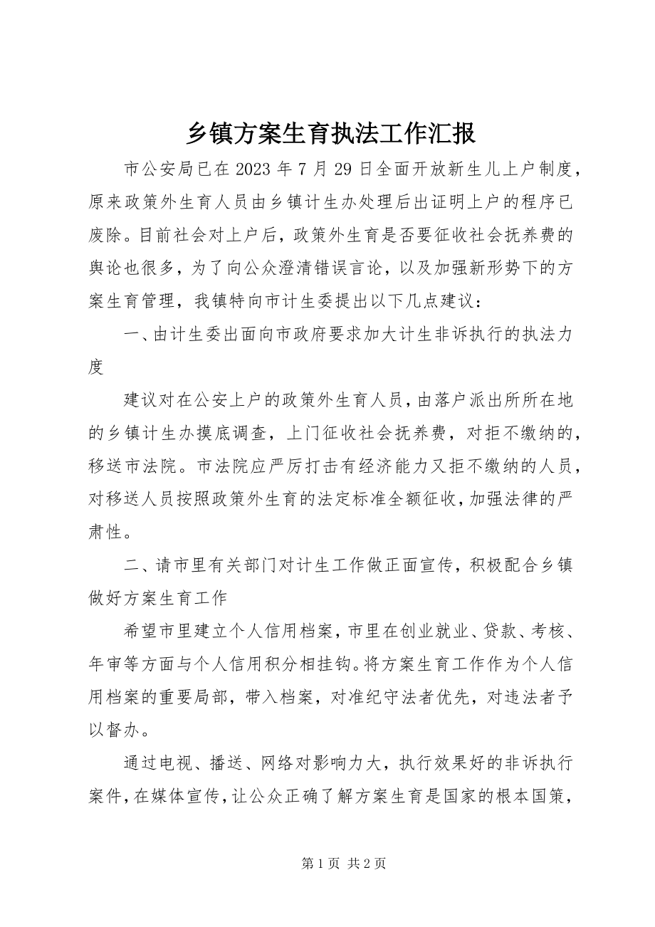 2023年乡镇计划生育执法工作汇报.docx_第1页