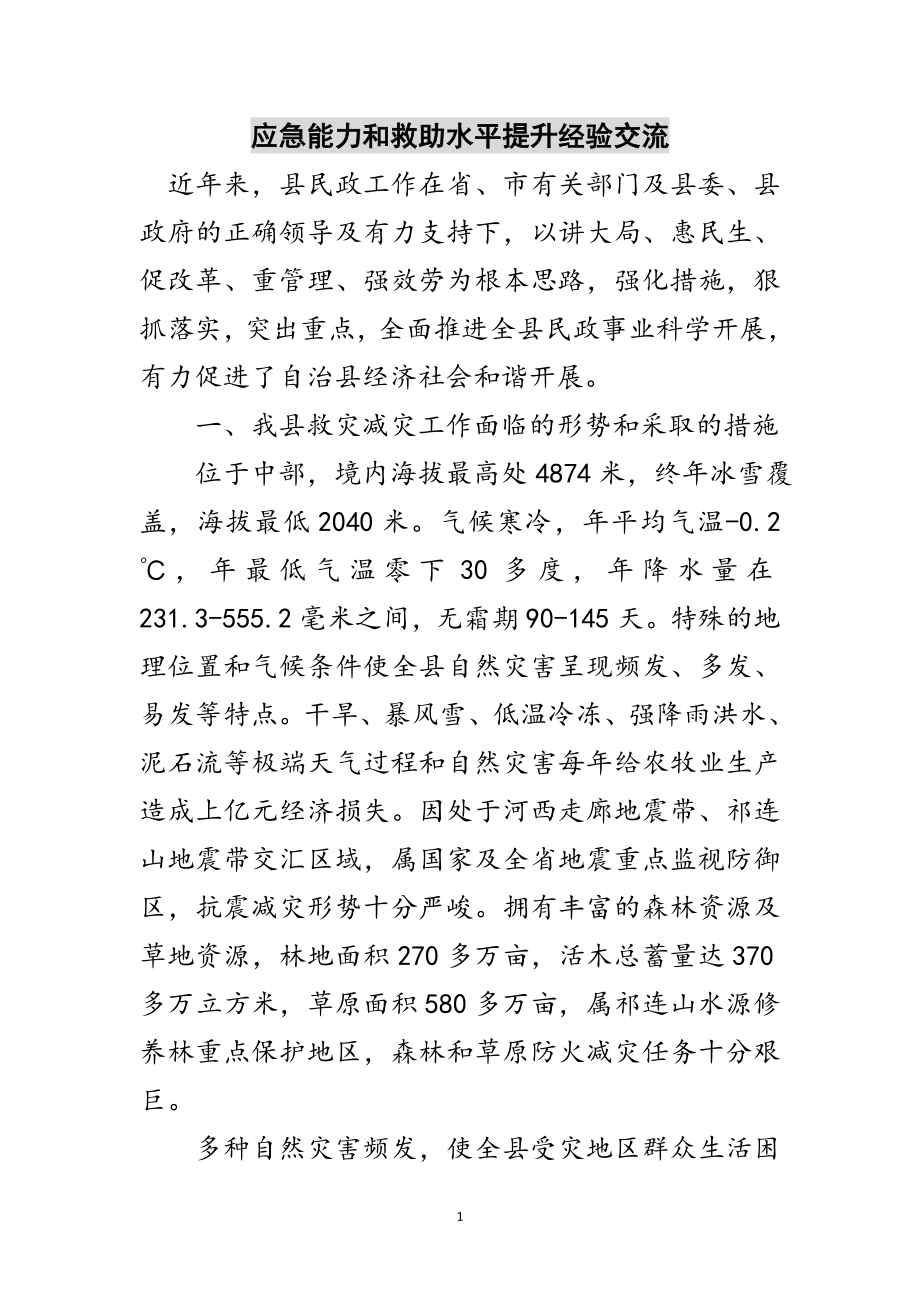 2023年应急能力和救助水平提升经验交流范文.doc_第1页