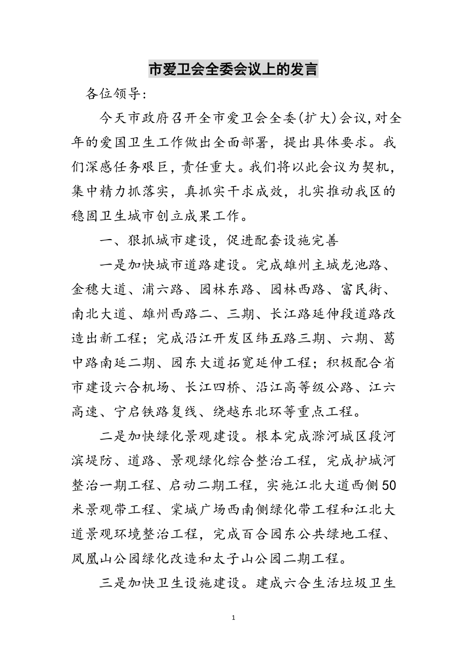 2023年市爱卫会全委会议上的发言范文.doc_第1页