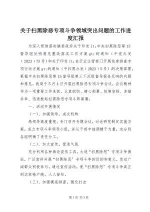 2023年扫黑除恶专项斗争领域突出问题的工作进度汇报.docx