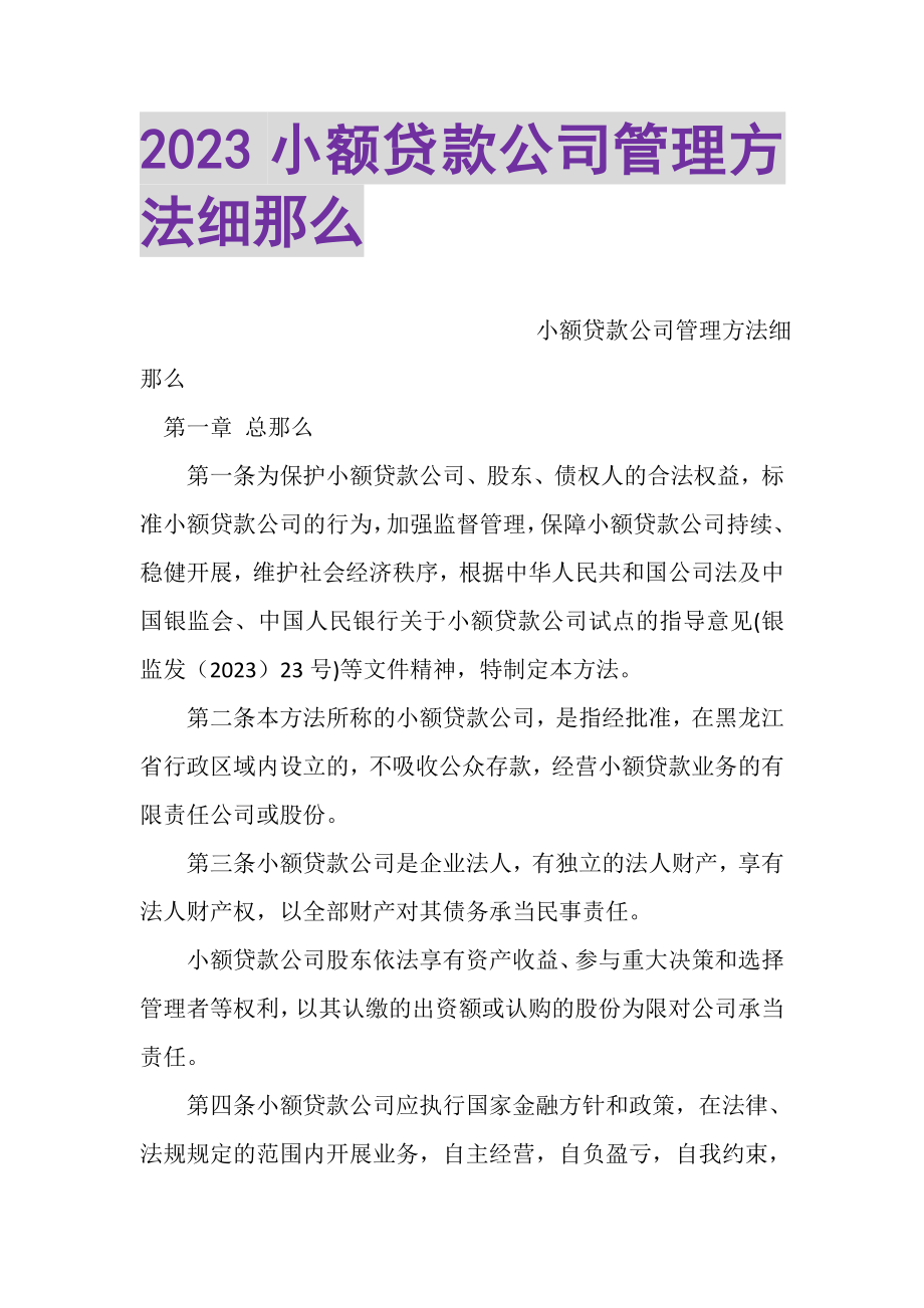 2023年小额贷款公司管理办法细则.doc_第1页