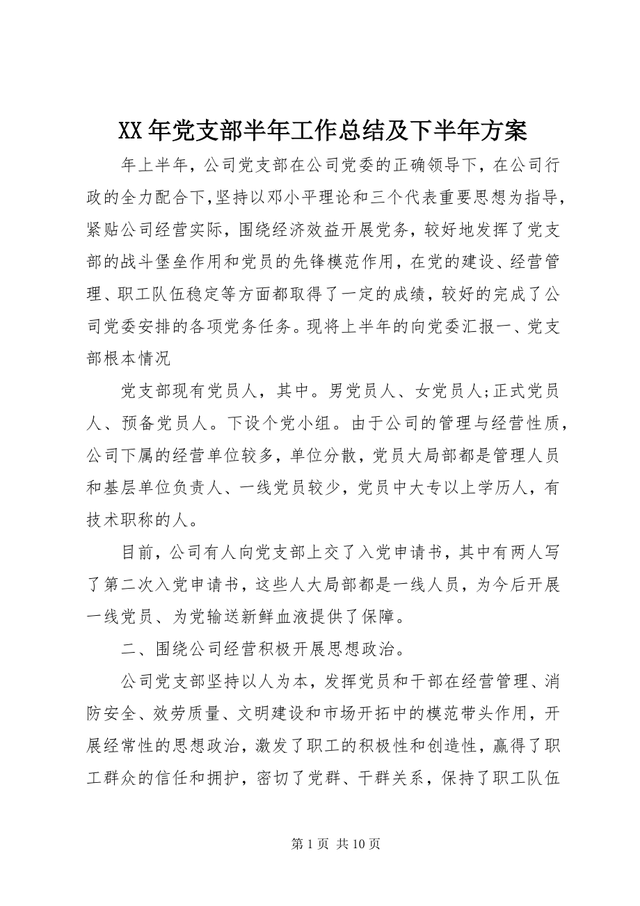 2023年党支部半年工作总结及下半年计划.docx_第1页