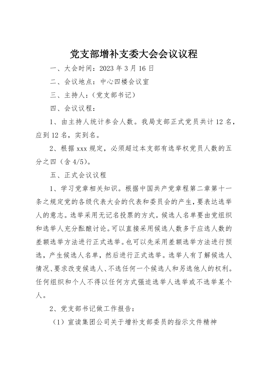 2023年党支部增补支委大会会议议程.docx_第1页