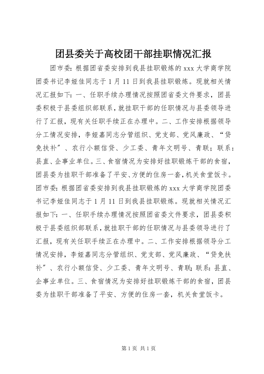 2023年团县委高校团干部挂职情况汇报.docx_第1页