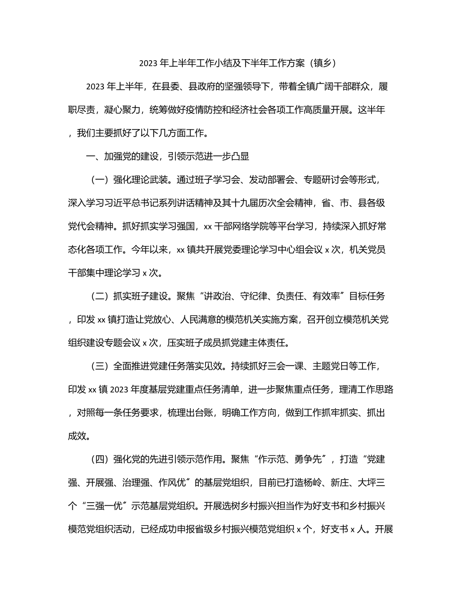 上半年工作小结及下半年工作计划（镇乡）.docx_第1页