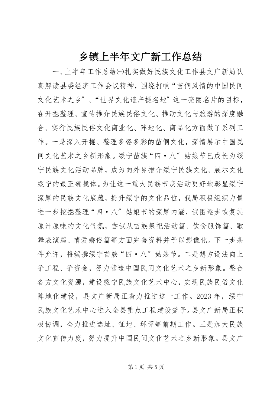 2023年乡镇上半年文广新工作总结.docx_第1页