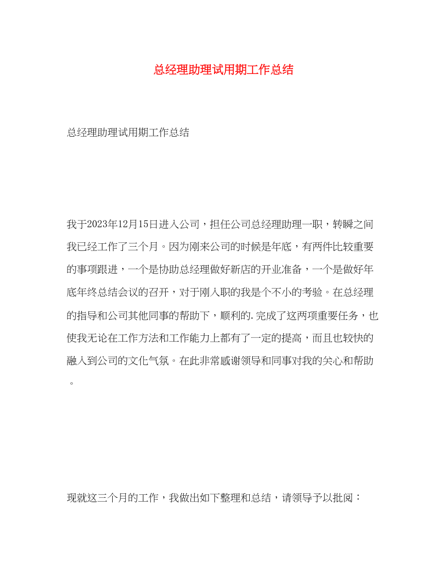 2023年总经理助理试用期工作总结.docx_第1页