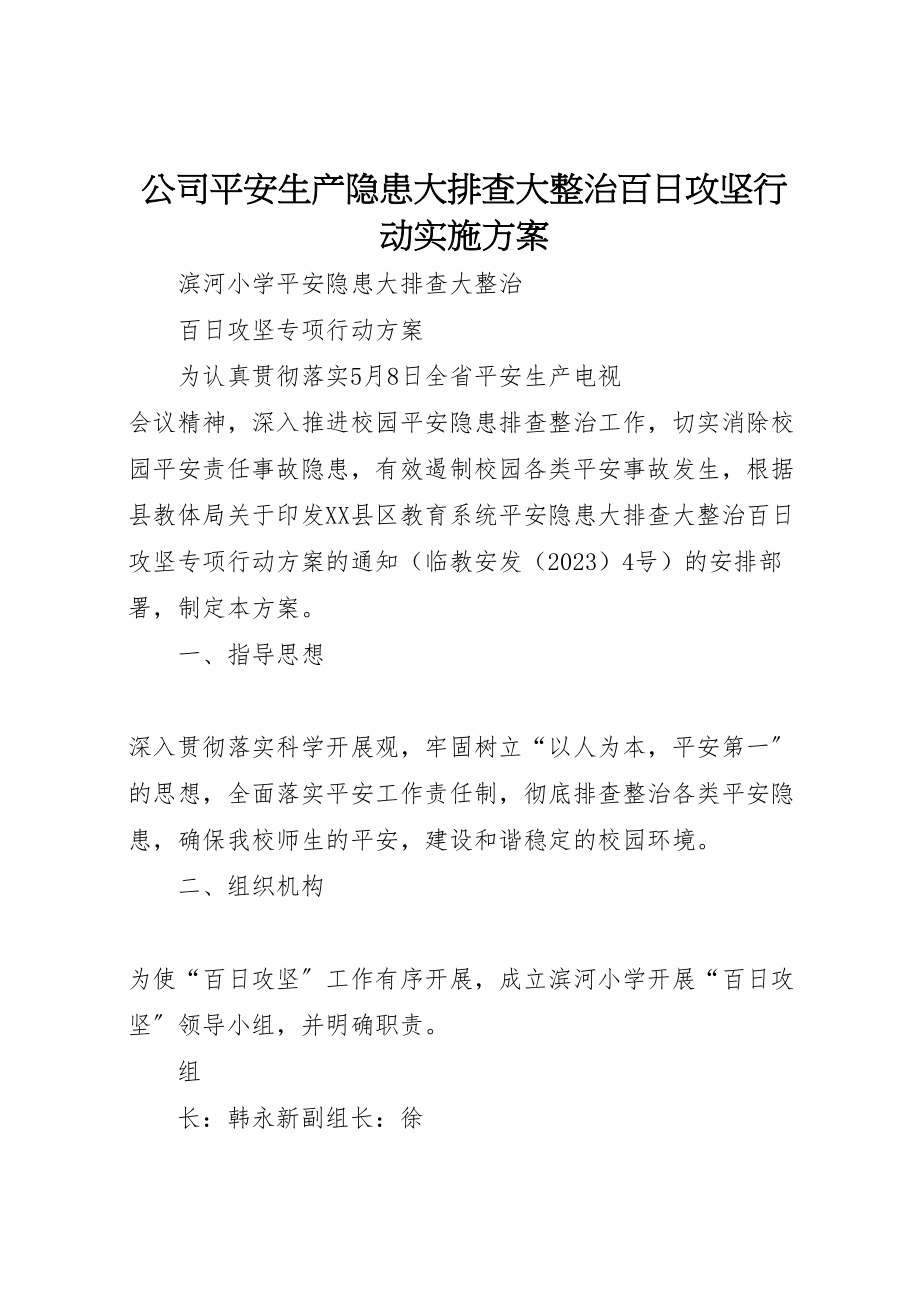 2023年公司安全生产隐患大排查大整治百日攻坚行动实施方案 3.doc_第1页