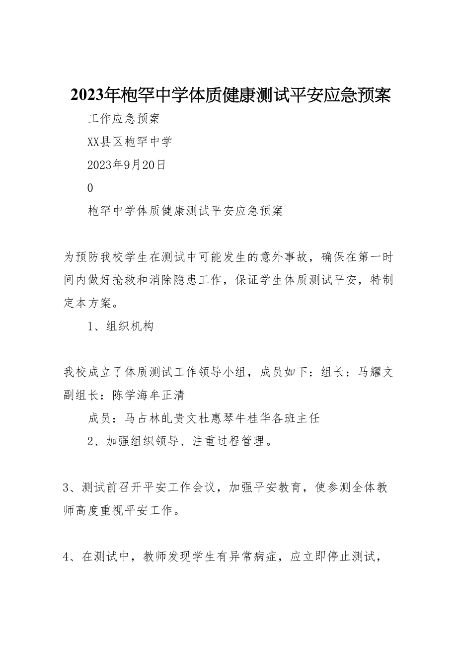 2023年枹罕中学体质健康测试安全应急预案.doc_第1页