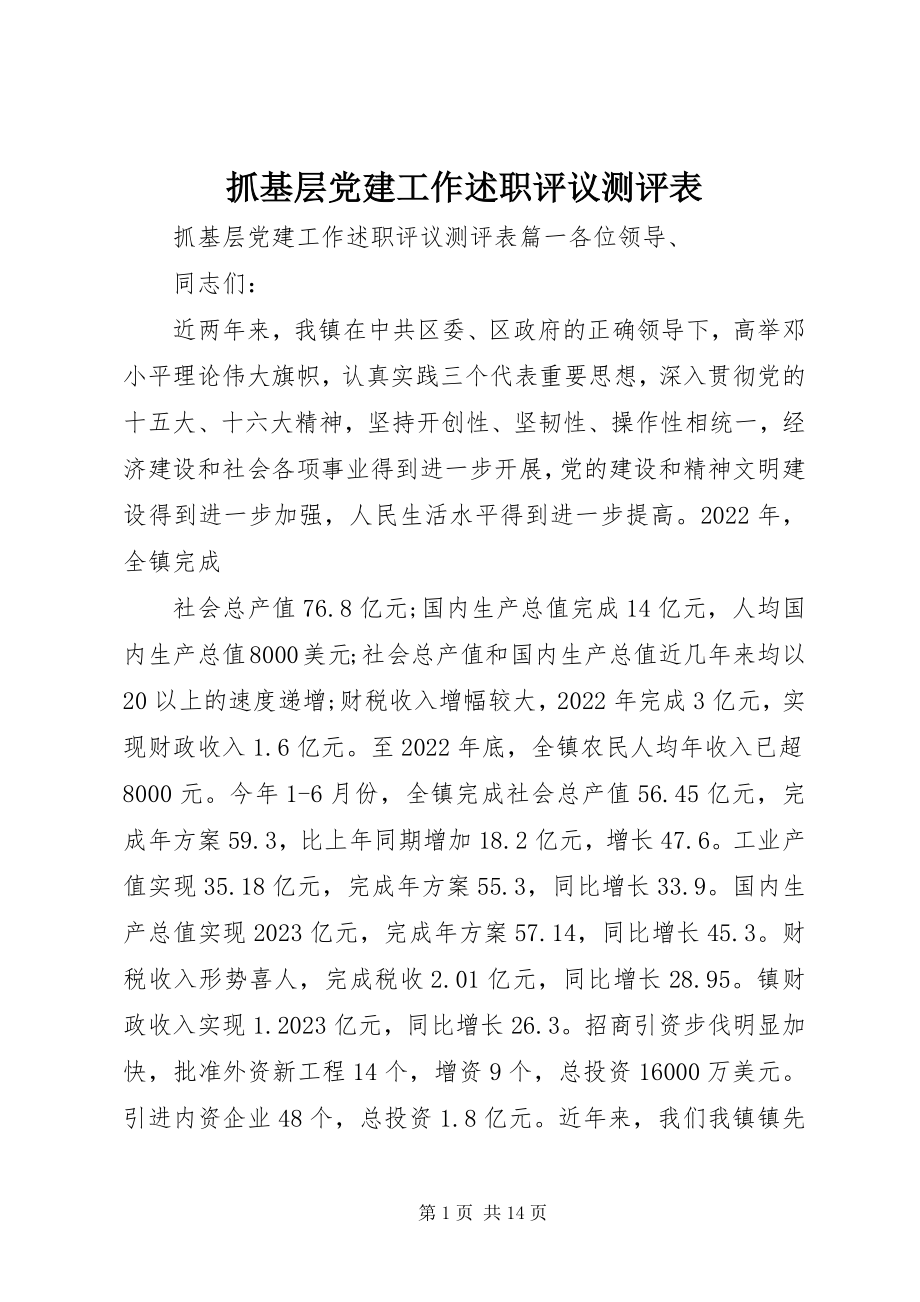 2023年抓基层党建工作述职评议测评表.docx_第1页