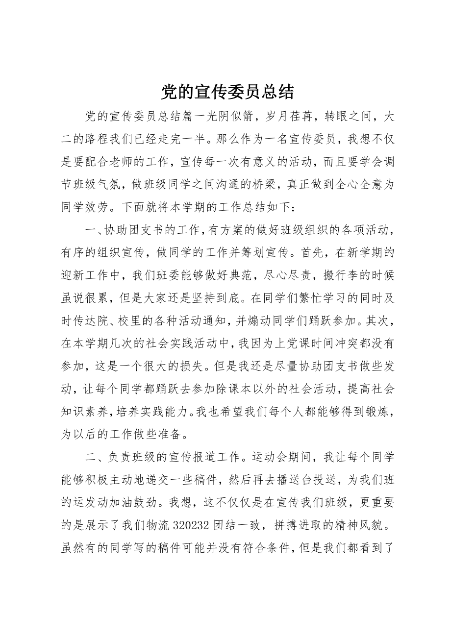 2023年党的宣传委员总结.docx_第1页