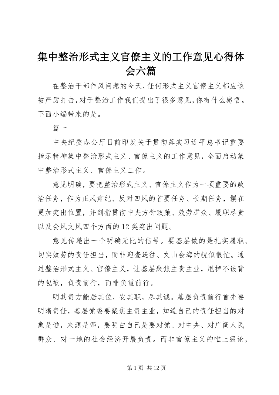 2023年集中整治形式主义官僚主义的工作意见心得体会六篇.docx_第1页