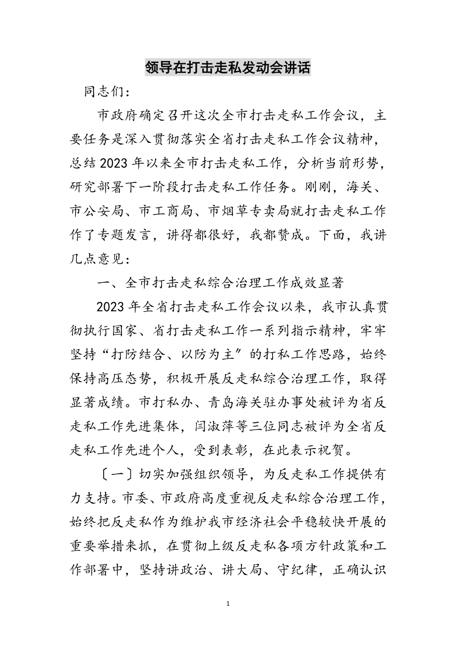 2023年领导在打击走私动员会讲话范文.doc_第1页