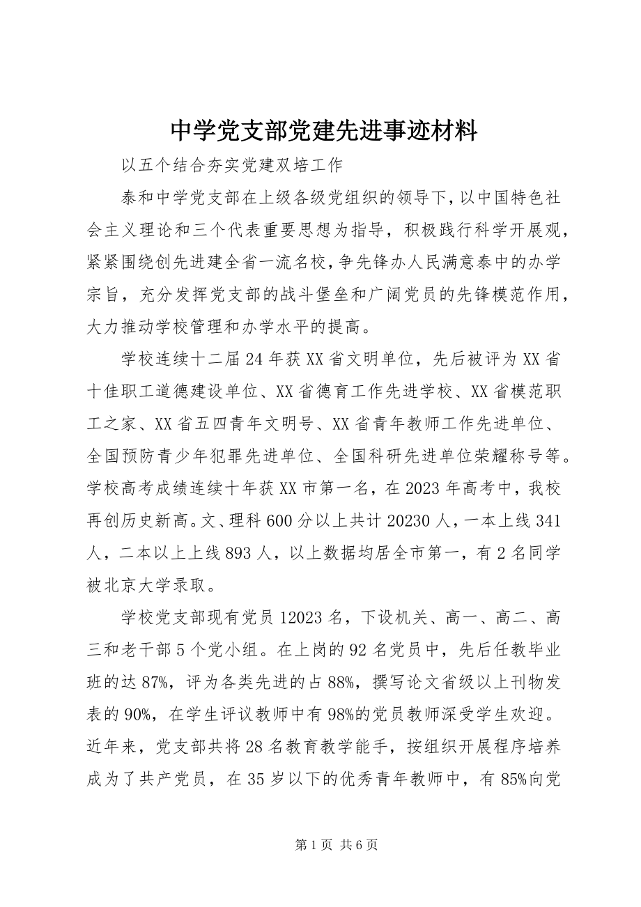 2023年中学党支部党建先进事迹材料.docx_第1页