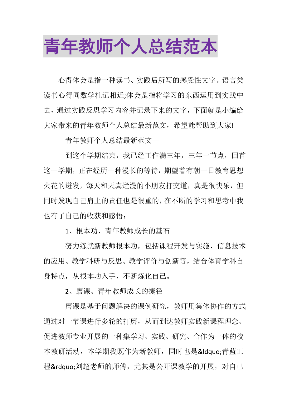 2023年青年教师个人总结范本.doc_第1页