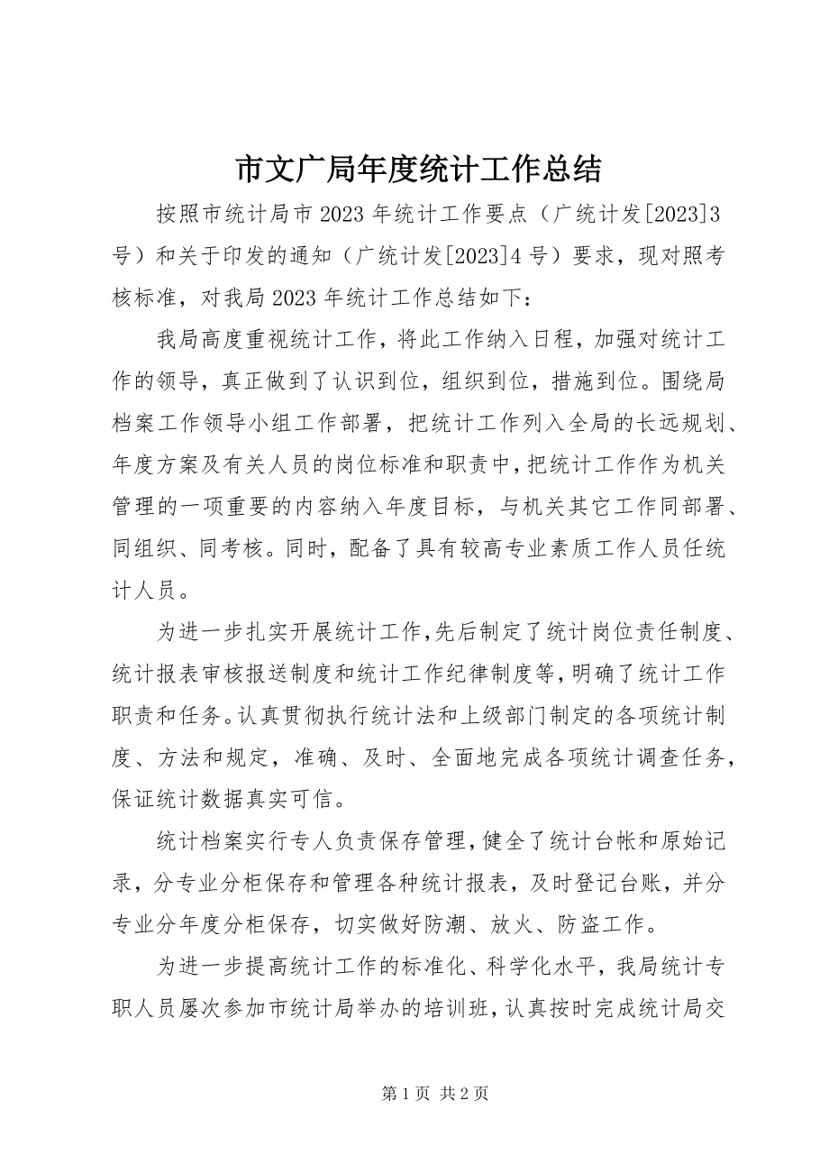 2023年市文广局年度统计工作总结.docx_第1页