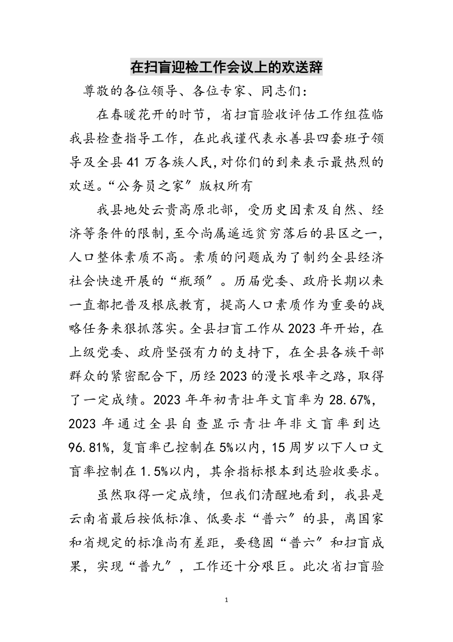 2023年在扫盲迎检工作会议上的欢迎辞范文.doc_第1页