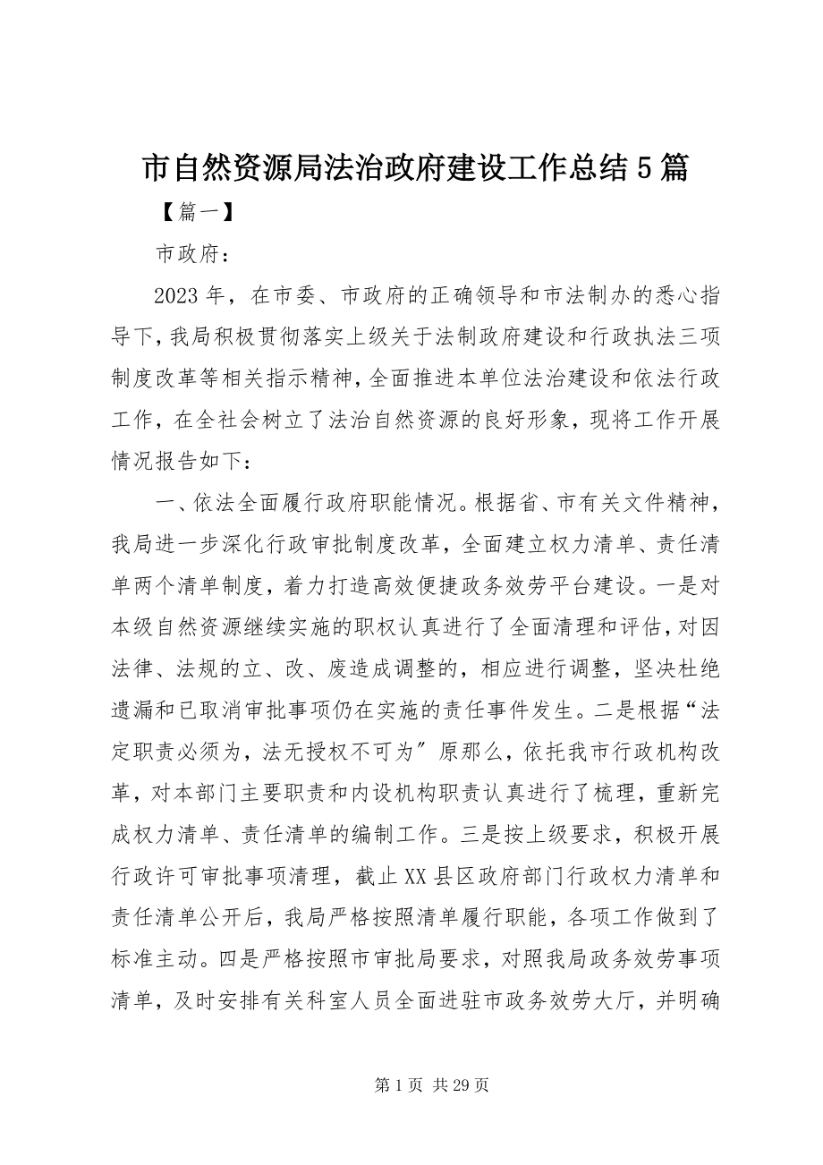 2023年市自然资源局法治政府建设工作总结5篇.docx_第1页