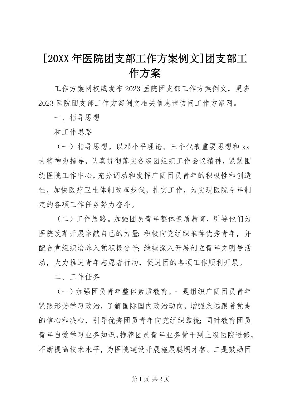 2023年医院团支部工作计划例文团支部工作计划.docx_第1页