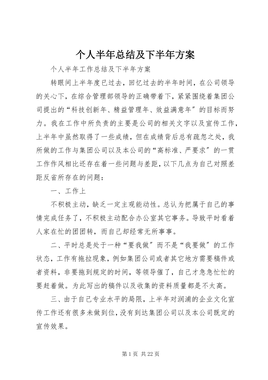 2023年个人半年总结及下半年计划.docx_第1页