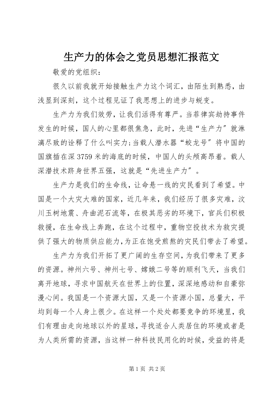 2023年生产力的体会之党员思想汇报2.docx_第1页