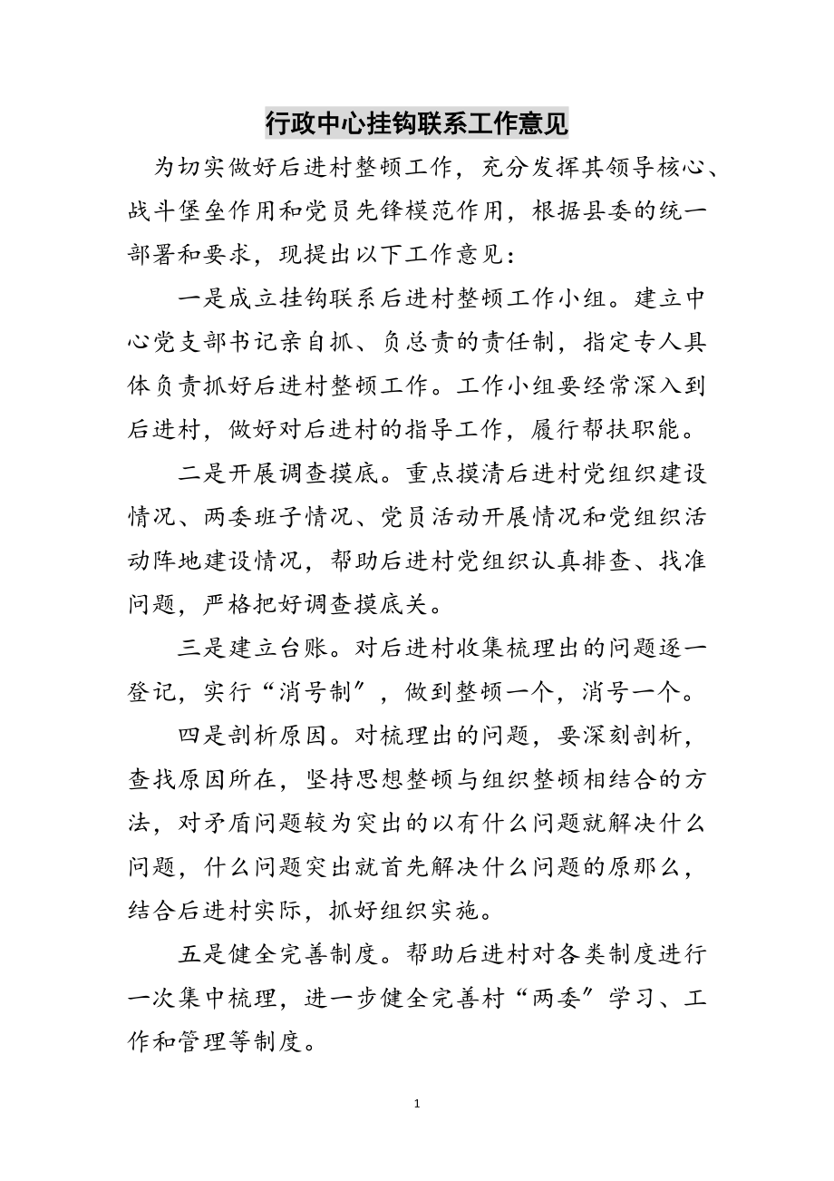 2023年行政中心挂钩联系工作意见范文.doc_第1页